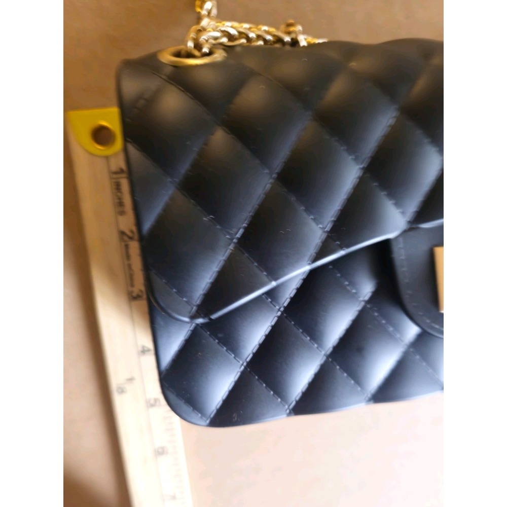 Women's Small Black Quilted Crossbody Or Shoulder Bag Gold Chain Strap Turn Lock - Picture 10 of 12